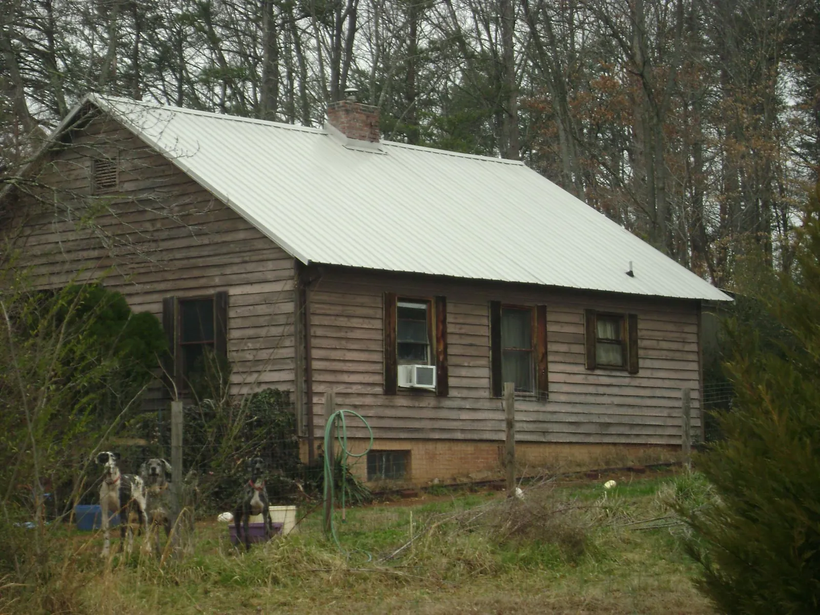 White metal roof on an old wood sided farmhouse, from a Metal Roof Installation job in Flom